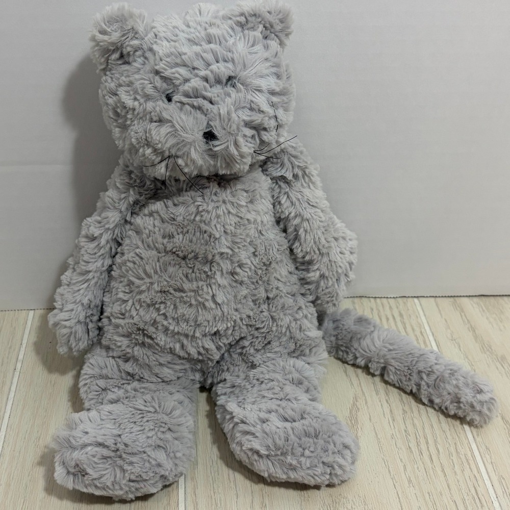 The Little White Company Plush Cat Gray shaggy textured fur